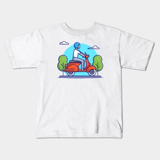 Man Riding Scooter Cartoon Vector Icon Illustration Kids T-Shirt